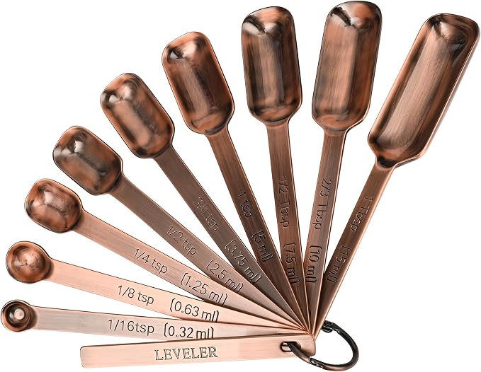 Measuring Cups and Spoons Set, Copper Measuring Cups and Spoons Set 17, Stainless Steel Metal 7 Measuring Cups and 9 Measuring Spoons with 1 Leveler for Kitchen & Baking - Image 3