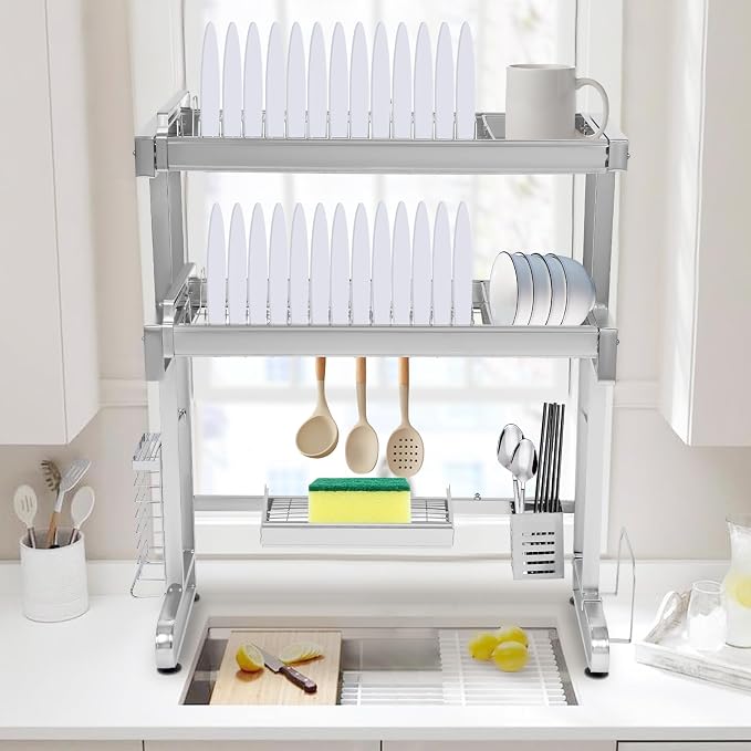 Sink Dish Drainer, 3-Tier Over Sink Dish Drying Rack, Large Capacity 304 Stainless Steel Dish Drying Rack, Expandable Over Kitchen Sink Organizer, Counter Organizer, Space Saver Dish Rack - Image 5