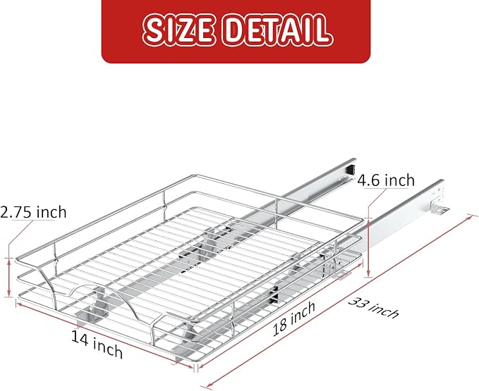 LOVMOR Pull Out Cabinet Organizer and Storage 14" W x 18" D, Slide Out Shelves for Kitchen Cabinets - Image 4