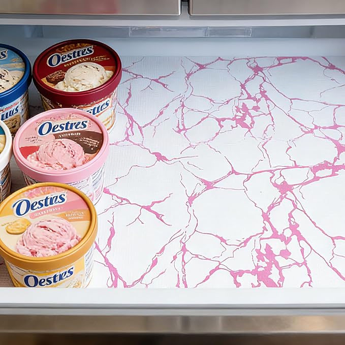 Pink Marble Pattern Shelf Liner, Non-Adhesive Non-Slip Thickened | Drawer Liner, Easy to Clean for Kitchen Cabinets, Tool Box, Refrigerator, Includes Knife & Tape Measure.12×236.2in - Image 5