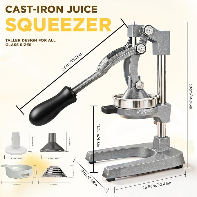 Manual Lemon Juicer Squeezer – Hand Juicer Cast Iron | Heavy Duty Commercial-grade Hand Press, Orange Citrus Squeezer, Citrus Fruit Juicer -Stainless Steel,Easy to Clean Grey - Image 2
