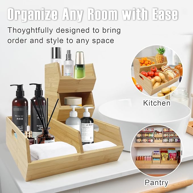 MinBoo Bamboo Stackable Pantry Storage Bins Potato and Onion Storage,Fruit Basket for Pantry Organization,Fruit Bowl for Kitchen Counter,Fruit and Vegetable Storage (Bamboo) - Image 5