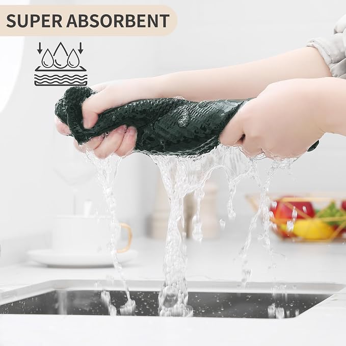 Homaxy 100% Cotton Waffle Weave Kitchen Towels, 15-Pack, Blackish Green | Ultra Soft Absorbent Dish Towels, Quick Drying Cleaning Towels, 13 x 28 Inches - Image 3