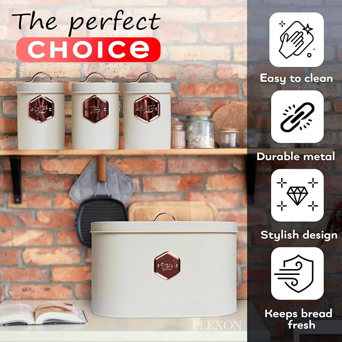 Bread Box for Kitchen Countertop with Coffee Sugar Tea Storage Containers, Bread Box and Canisters Set for the Kitchen with Lid, Beige - Image 3