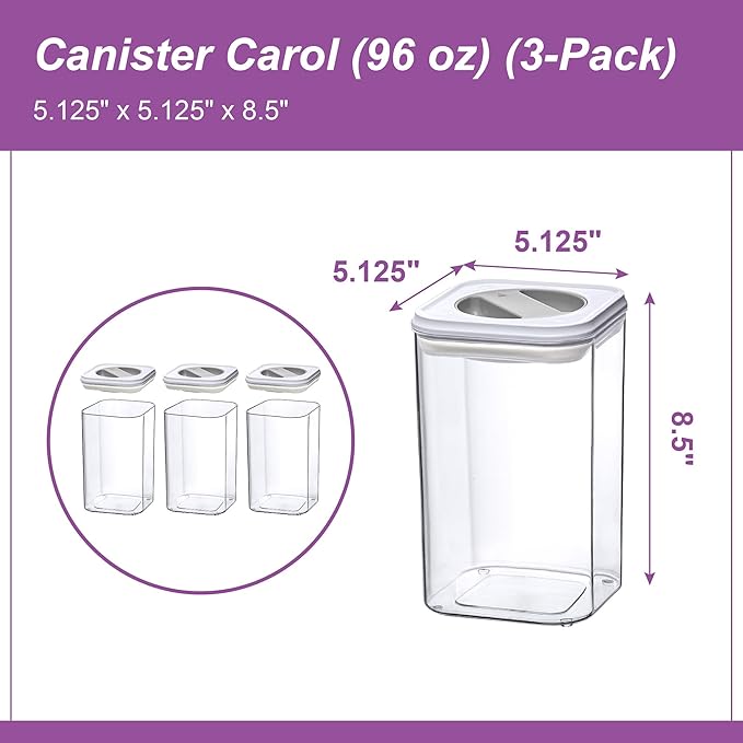 Carol - 96-Ounce Acrylic Canister (Set of 3), Plastic Airtight Food Container, Stackable for Pantry Storage, BPA-Free and Shatter-Proof, Perfect for Home and Commercial Use - Image 7