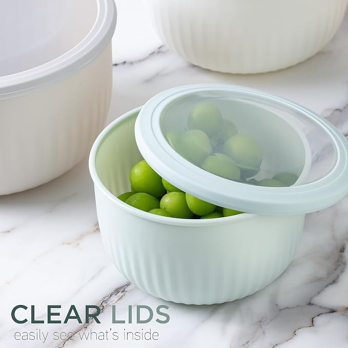 COOK WITH COLOR Prep Bowls with Lids- Wide and Deep Nesting Plastic Small Mixing Bowl Set with Lids, 12 Piece Set - Deep Bowls, Green - Image 6