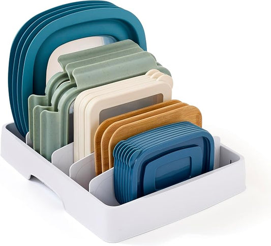 YouCopia StoraLid Food Container Lid Organizer for Kitchen Cabinet Storage with 5 Adjustable Dividers, 10.5''D × 13.4''W × 3.3''H, Large Classic Edition, White by YouCopia