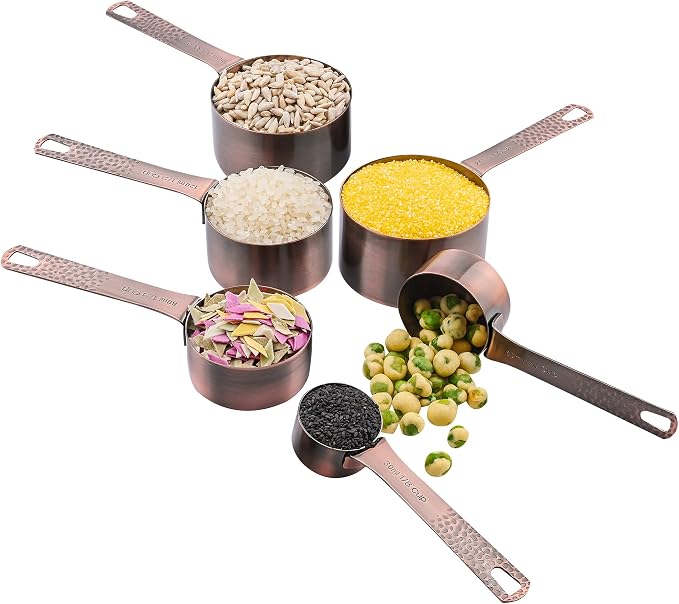Copper Measuring Cups and Spoons Set, Stainless Steel Copper Plated 6 Metric & US Measuring Cups & 7 Spoons with Leveler for Baking & Kitchen - Image 8