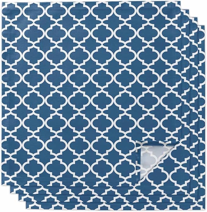 Cloth Napkins Set of 4-20x20 Inches, Blue Moroccon Washable Reusable Table Napkins, Middle Century Minimalist Rustic Geometric Soft & Absortbent Dining Napkin for Party Wedding Hotel Restaurant by Unknown