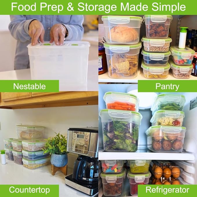 Vacuum Seal Food Storage Containers with Hand Pump – BPA-Free Plastic, Airtight Meal Prep & Leftovers Containers, Keep Food Fresh 5X Longer, 19-Piece Set - Image 3
