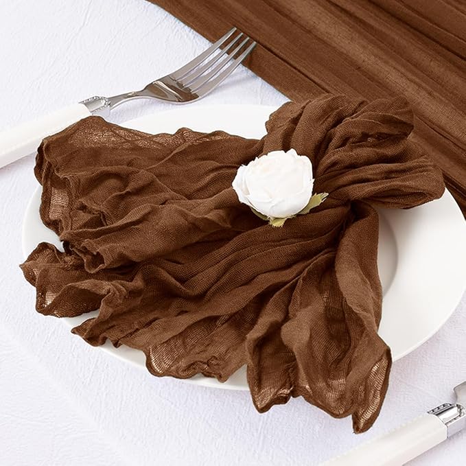 DeZerlor Brown Washable Cheesecloth Napkins Set of 12 for Wedding Party | Reusable Fall Cloth Napkins Bulk, for Bridal Baby Shower Dinner Cocktail Birthday Home, 21x21 Inches - Image 5