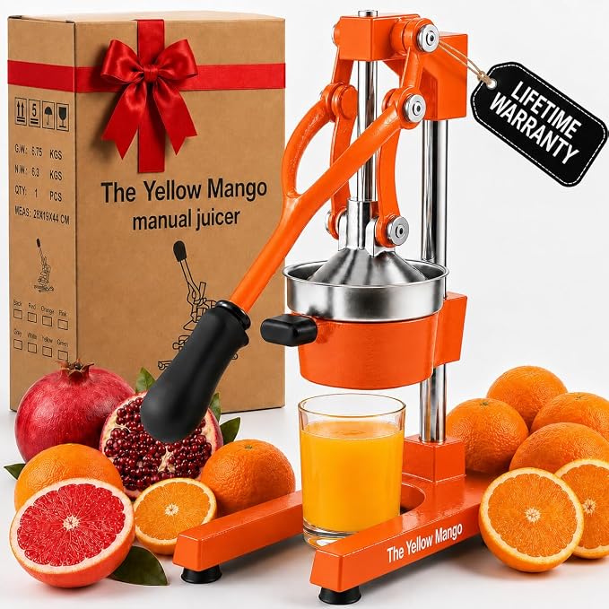 Kitchen Cast Iron Juicer - Manual Citrus Press & Orange Squeezer - Easy-to-Clean Heavy Duty Manual Juicer, Professional Citrus Juicer - Orange Juicer - Stainless Steel Lemon Squeezer (Orange) by Unknown