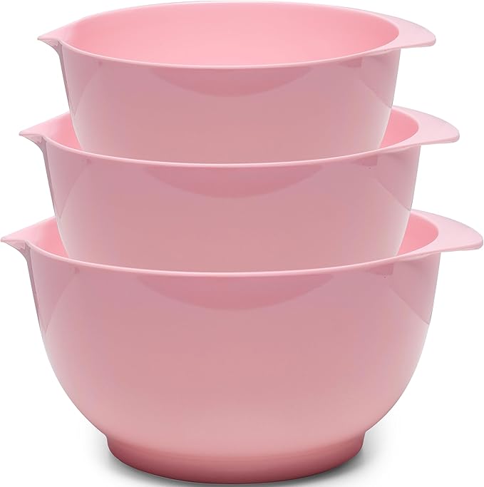 Nesting Melamine Mixing Bowl Set with Pour Spouts, Set of 3, Nesting Design Saves Space, Non-Slip, Size 2, 2.9 and 3.9qt, for Prepping, Mixing, Baking, Cooking, Pink by ZAROCRUS