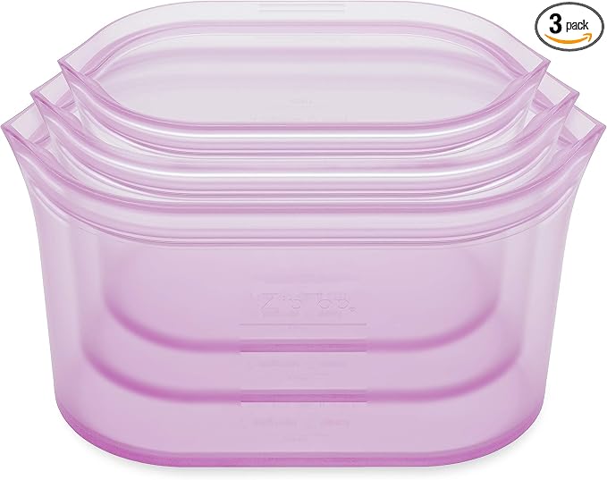 Zip Top Reusable Food Storage Bags | 3 Dish Set [Lavender] | Silicone Meal Prep Container | Microwave, Dishwasher and Freezer Safe | Made in the USA by ZipTop