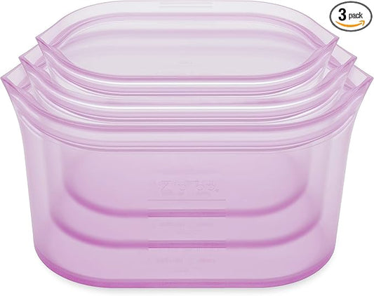 Zip Top Reusable Food Storage Bags | 3 Dish Set [Lavender] | Silicone Meal Prep Container | Microwave, Dishwasher and Freezer Safe | Made in the USA by ZipTop