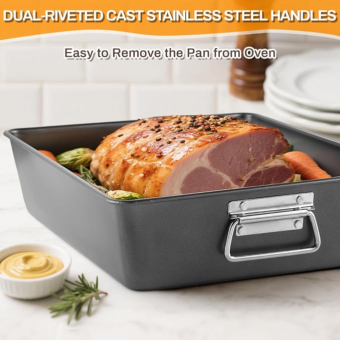 12PCS Nonstick Bakeware Set, Non-Toxic Carbon Steel Baking Pans Set with Wider Grip, Includes Roasting Pan, Cookie Sheet, Cake Pans, Muffin Pans, Cooling Rack, Oven Mitts, Easy Release - Image 7