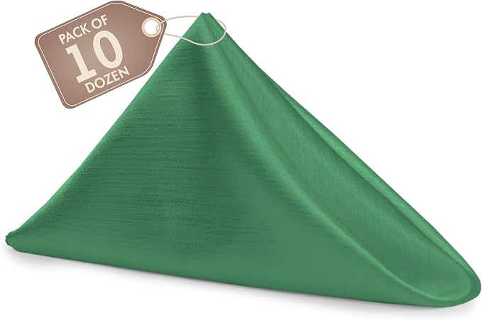 17x17-Inch Shantung Cloth Napkins, Emerald, Set of 120 | Bulk Case of 10 Dozen, Satin, Square, 100% Polyester Fabric, Reversible, Faux Dupioni Silk Reverse Side, Machine Washable by UltimateTextile