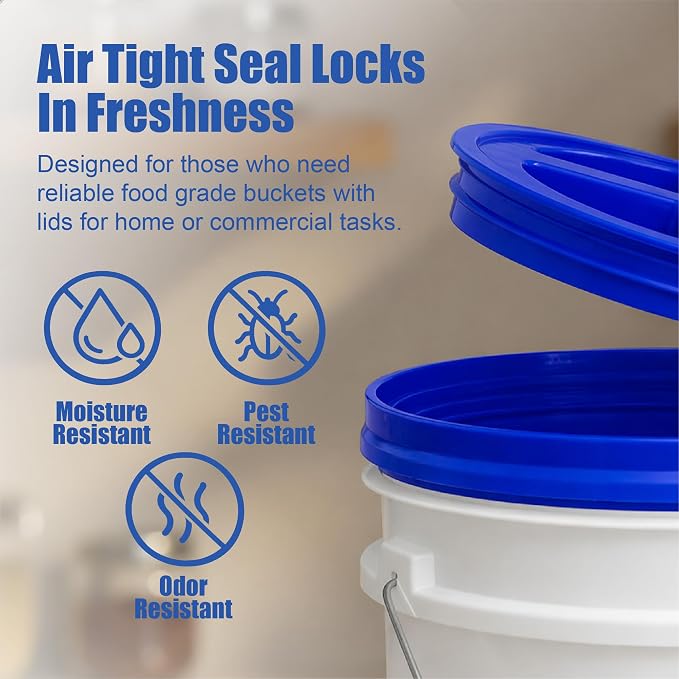 5 Gallon Bucket - Food Grade w/Lid BPA-Free, White/Blue, 3 | Airtight Gamma Seal Screw-On Lid, Heavy-Duty 90 Mil HDPE Plastic, Food Safe and Durable Container, Bulk Storage, Made in USA - Image 5
