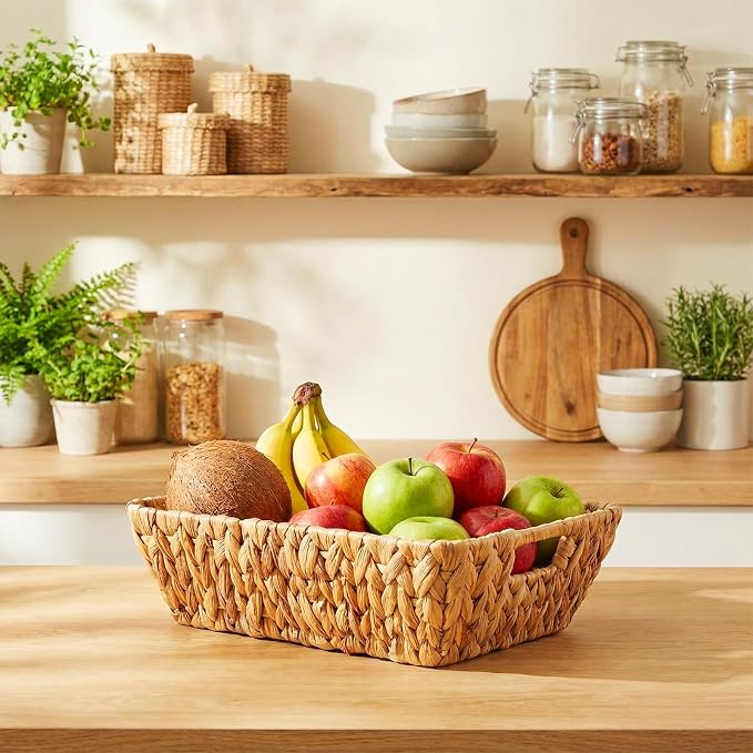 Novabright 4 Pcs Water Hyacinth Storage Baskets 14"L x 10''W x 4.7''H Large Wicker Woven Basket with Handles Pantry Gift Baskets Natural Storage Bins for Organizing Countertop - Image 5