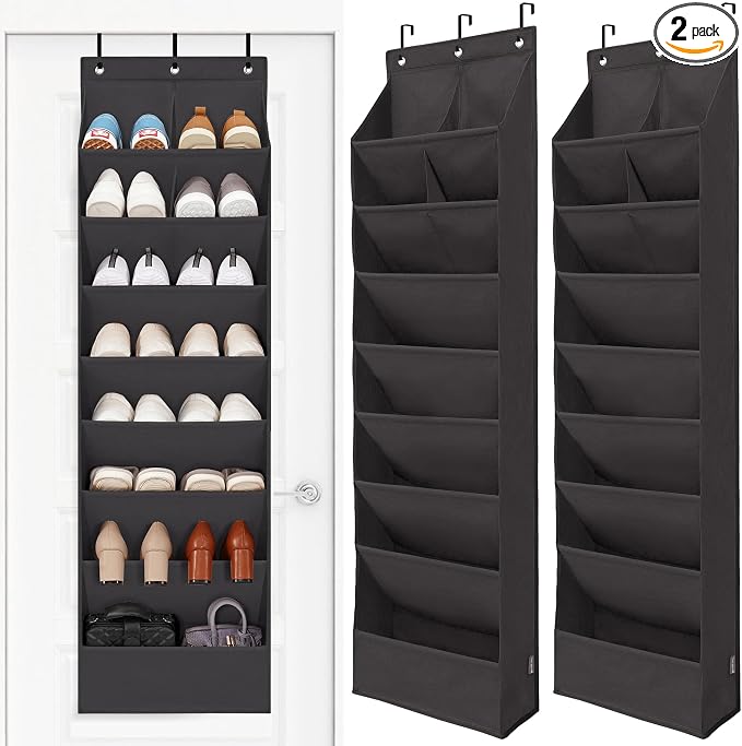 STORAGE MANIAC Over the Door Shoe Organizer Heavy-Duty Large Deep Pocket Hanging Shoe Organizer Shoe Rack Door Closet Shoe Organizer for Wall, Dorm & Narrow Door Storage Shoe Holder Black, 2 Pack by STORAGEMANIAC