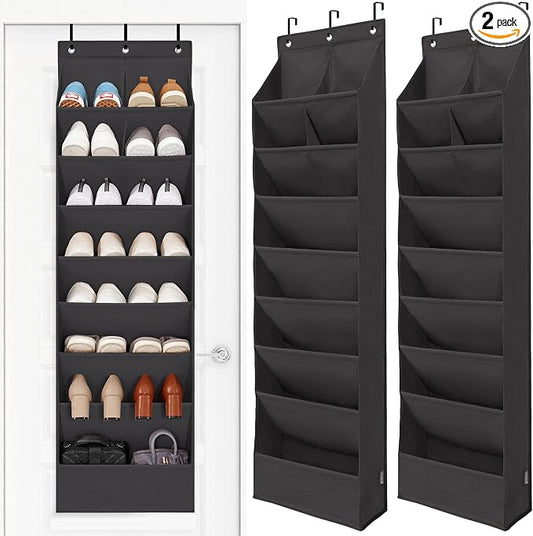 STORAGE MANIAC Over the Door Shoe Organizer Heavy-Duty Large Deep Pocket Hanging Shoe Organizer Shoe Rack Door Closet Shoe Organizer for Wall, Dorm & Narrow Door Storage Shoe Holder Black, 2 Pack by STORAGEMANIAC