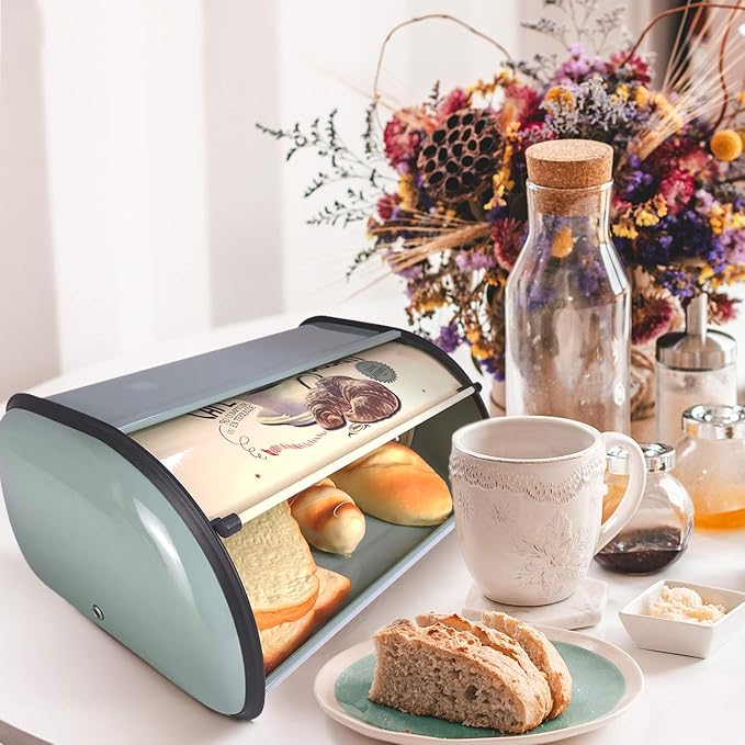 SOTECH Metal Bread Box Roll Top Vintage Breadbox for Kitchen Countertop Retro Bread Bin Holder Counter Farmhouse Bread Storage Container Blue - Image 5