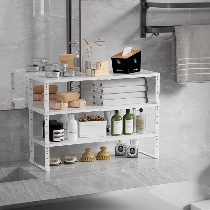 Expandable Spice Rack & Kitchen Cabinet Organizer - Stackable, Adjustable Shelves for Cabinets, Countertops, Cupboards & Pantries(2 Packs/Medium/White) - Image 5