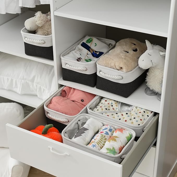 Storage Bins for Shelves - 12x8x5.2 inch 1 Pack Storage Baskets for Gifts Empty for Closet Organizing Dog Gift Cloth Toy Cubes Box (White & Black) - Image 4