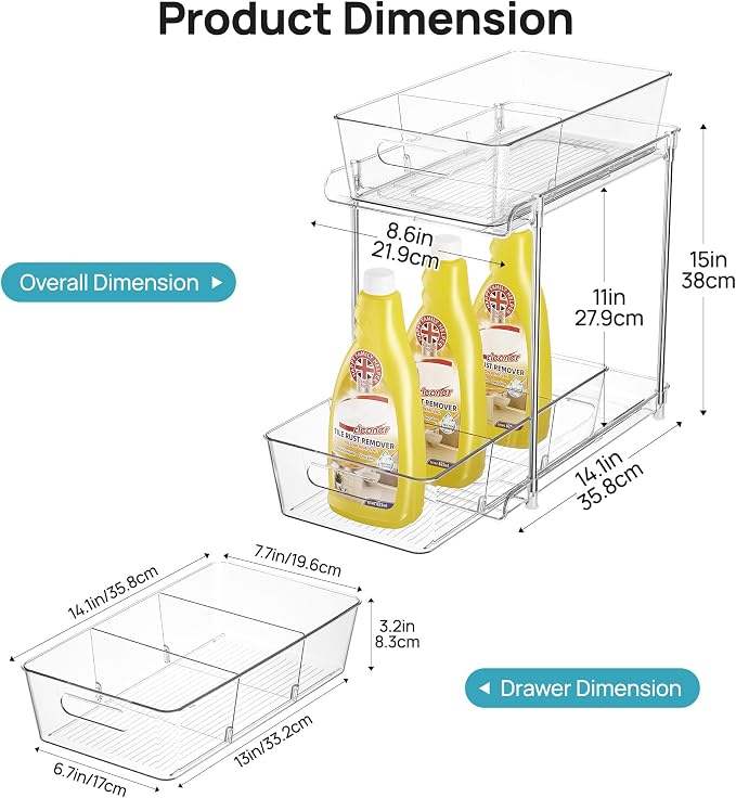Vtopmart 2 Pack Larger Higher Pull Out Bathroom Under Sink Organizer (M-Higher) - Image 2
