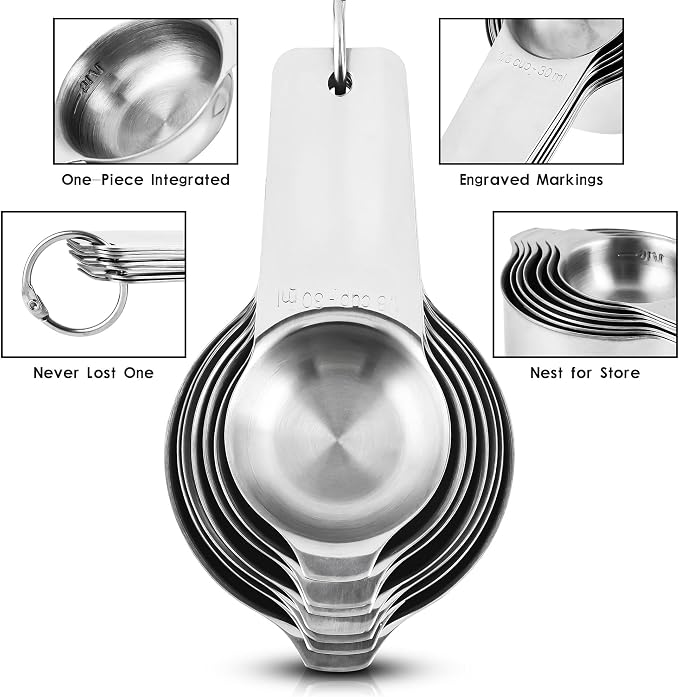 Measuring Cups and Spoons Set 17, 18/8 Stainless Steel Measuring Cup and Spoons Set for Dry & Liquid, Metric & US Metal Measuring Tools &Leveler &Equivalents for Baking & Kitchen - Image 5