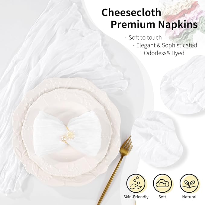 10 Pack White Cheesecloth Napkins 20"x20" Boho Washable Cloth Napkins Set of 10 Wrinkled Cheese Cloth Napkins Gauze Dinner Table Napkin for Wedding Party Baby Shower Birthday Decor - Image 3