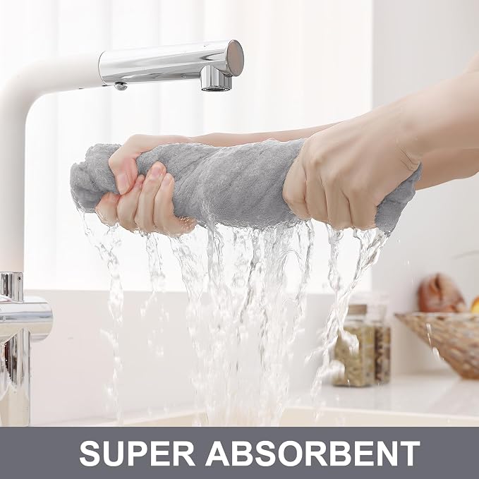 Homaxy Premium Ring Spun Cotton 390 GSM Kitchen Towels, 6 Pack, Light Grey | 16" x 28" Large Dish Towels, Super Absorbent Terry Hand Towels, Soft Tea Towels with Hanging Loops - Image 3