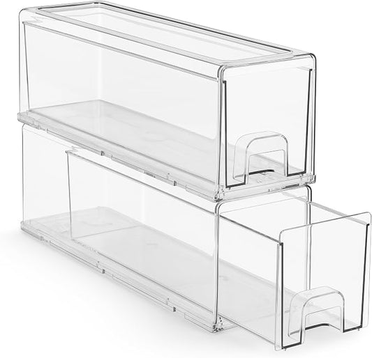 Sorbus Small Clear Stackable Storage Drawers – 2-Pack Plastic Organizer Bins with Handles – Stackable Pull-Out Storage Drawers for Closet, Pantry, Office, Bathroom, Craft, and Toy Organization by Sorbus
