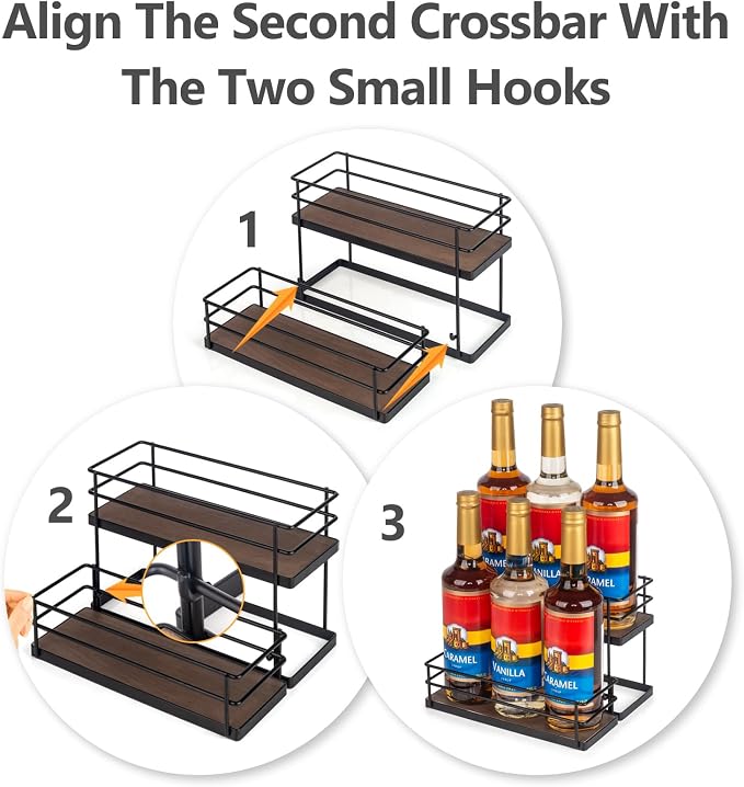 kimilus 6 Bottle Capacity Coffee Syrup Organizer 2 Tier Coffee Syrup Stand Shelf for Coffee Bar Kitchen Small Wine Rack for Bar Family Storage for Syrup Wine Dressing - Image 2