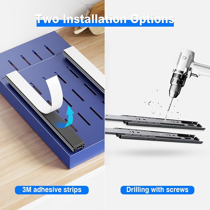 Mustorn 2 Pack Pull Out Cabinet Organizer,21.8" Deep Slide Out Drawer for Cabinets Adhesive Pull Out Drawers Heavy Duty Pull Out Shelves for Kitchen,Cupboard,Pantry,Bathroom-Blue - Image 5