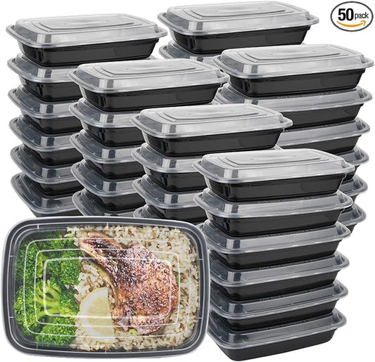 Reusable Food Meal Prep Containers with Lids, 50-Pack 24 OZ. | Reusable Microwave Disposable Plastic Bento Boxes BPA Free Lunch Storage Boxes for Meal Prepping-Stackable, Dishwasher Safe. by IUM%C3%89