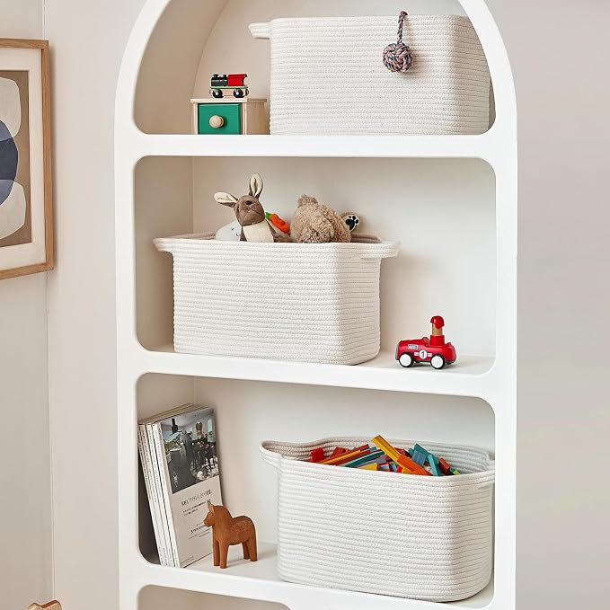 R RUNKA Cotton Rope Basket Set of 3 (15"x10.2"x9.1") - Rectangle Storage Bins - Versatile Toy Storage Organizer - Perfect for Kids, Dog Toys, Books, Shelves - White - Image 5