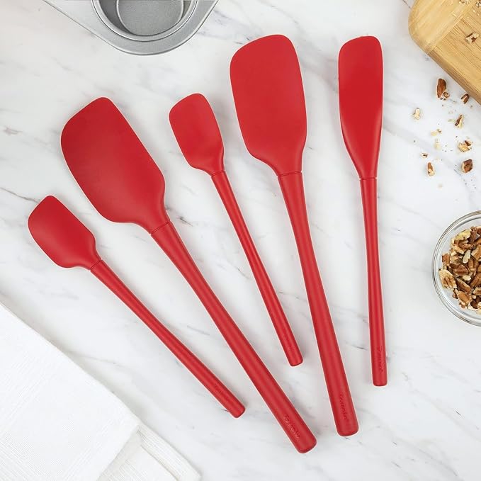 Tovolo Flex Core 5 Piece Silicone Spatula Set Heat Resistant All Silicone Utensils Include Non Stick Spatula Spoonula Jar Scraper, Dishwasher Safe BPA Free Spatulas for Baking Mixing, Cayenne Red - Image 3