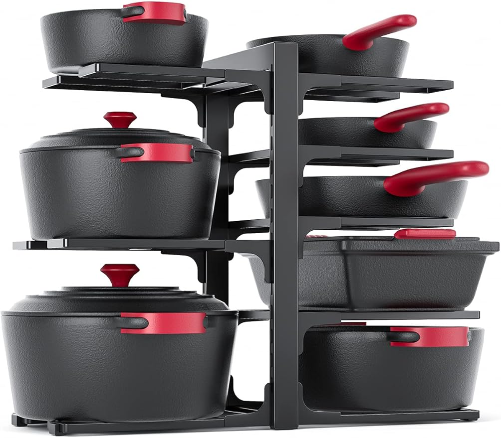 MUDEELA Pan Organizer Rack for Cabinet with 3 DIY Methods and 8-Tier Adjustable Heavy Duty Pan Organizer Rack for Cabinet Bundle - Image 6