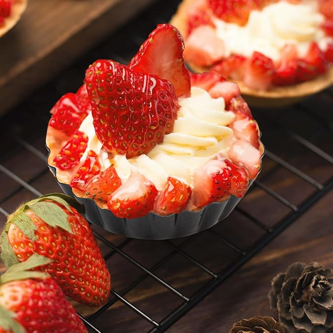 12 pcs Egg Tart Molds, 3 Inch Mini Tart Pans Removable Bottom, Cupcake Cake Muffin Mold Tin Pan Baking Tool, Reusable Quiche Bakeware Carbon Steel for Pies, Quiche, Cheese Cakes, Desserts,7.6CM - Image 5