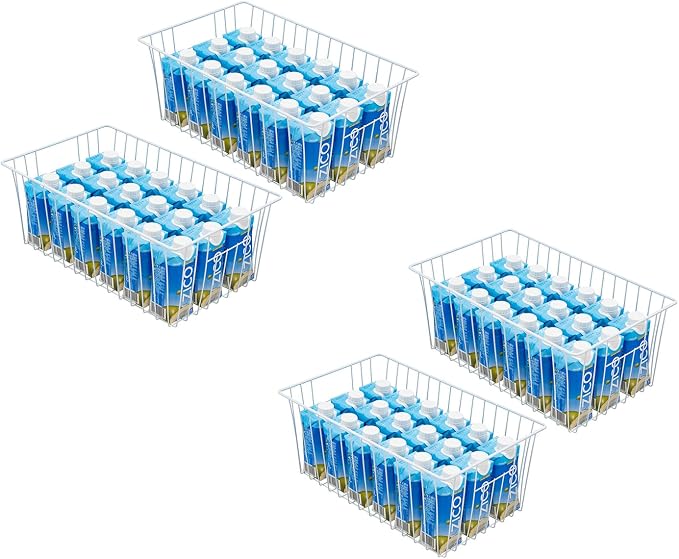 16" Upright Freezer Organizer Baskets, Wire Storage Bins Large Bakset for Freezer, Pantry, Kitchen, Bathroom Organizing, White, Set of 4 by Unknown