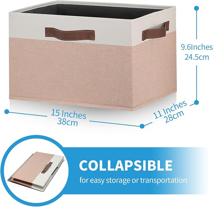 GhvyenntteS Large Fabric Storage Bins with Handles, 15x11x9.6 Inch Storage Baskets for Shelves, Foldable Closet Storage Bins for Shelves, Closet Organizers and Storage Boxes, Beige Yellow&White - Image 2