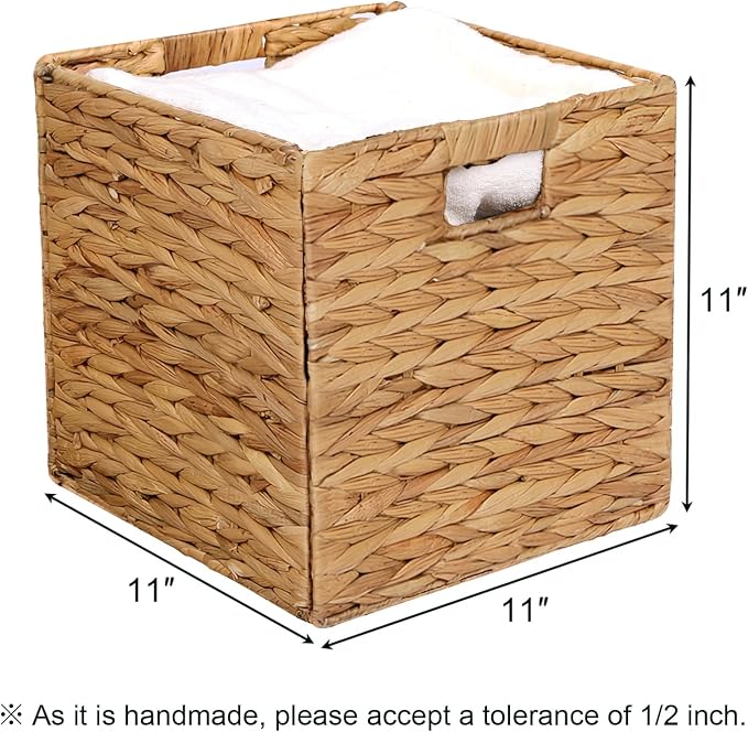 11x11in Wicker Storage Baskets Set of 5 Collapsible Water Hyacinth Basket | for Organizing,Handwoven Woven Bins for Bedroom,Living Room,Shelves - Natural - Image 2