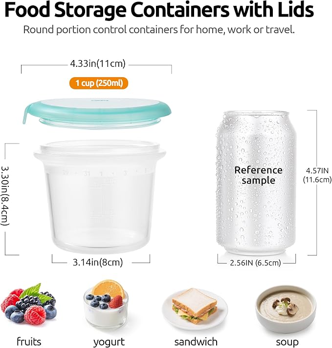 U-Taste Silicone Container with Lid, Kitchen Meal Prep Food Storage, 1Cup*2 | Food Grade Liquid Silicone, Leak-Proof Airtight Lid, Meal Prep Lunch Box, Freezer & Microwave Safe, Clear Date Marking Circle - Image 2