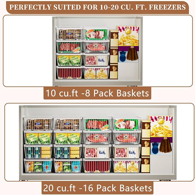 Large Freezer Organizer Bins for 10 to 20 Cu.Ft,3 Pack , Leak-Proof Bottom | ANJUBANFreezer Organizer Bins, Stackable,expandable,foldable,With handle Wire Storage Container Baskets for Sort Frozen Meats - Image 4