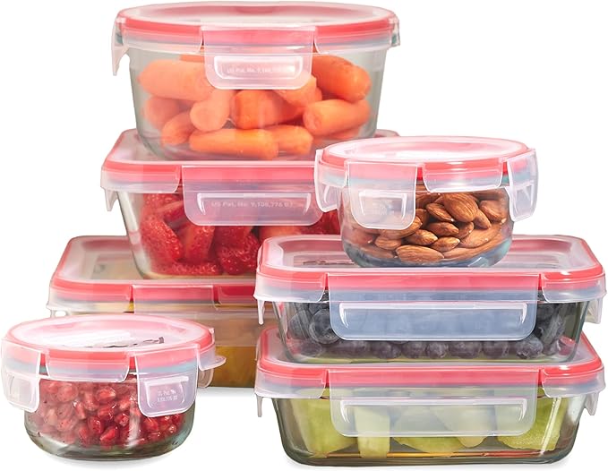 Pyrex Freshlock (7-Pack) Glass Food Storage Containers Set (1, 2, 4 Cup) | Meal prep containers with airtight locking lids, freezer, dishwasher, & microwave safe by Pyrex