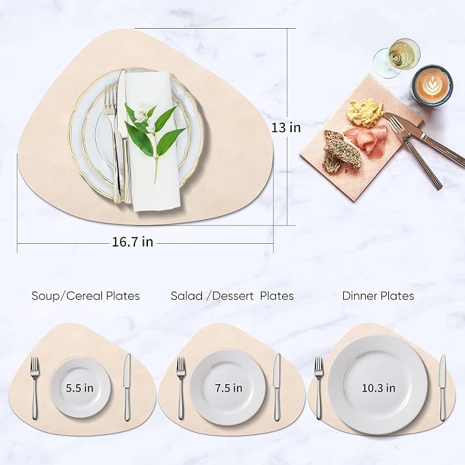 ADRIMER Placemats, Heat Resistant Round Placemats Set of 8 Washable 13 x 17 Inch, Waterproof Table Mats Wipeable for Kitchen, Dining Room Table Christmas Decor, Beige - Image 4