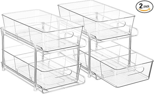 Vtopmart 2 Pack Larger Pull Out Bathroom Under Sink Organizer (M-Standard) | Slide-out drawers, Multi-purpose storage, Clear visibility, Easy Set-up by Vtopmart