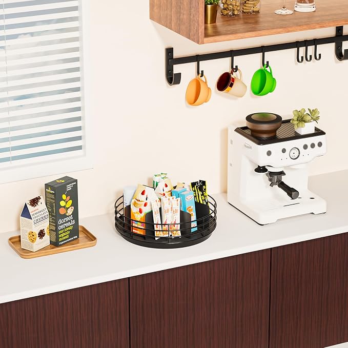 Snack Organizer - Versatile Snack Storage, Lazy Susan with Convenient Grab-and-Go Design, Metal Snack Holder for Home, Office, Breakroom, 11.85" L x 11.85" W x 4.17" H (Matte Black) - Image 5