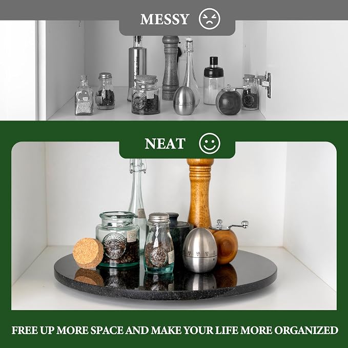 Black Marble Lazy Susan for Kitchen Counter, 16'' Marble Turntable for Dinning, Lazy Susan Organizer for Cabinet, Serving Rotation Spinning Tabletop Organizer Swiveling, Spice Rack Storage - Image 6
